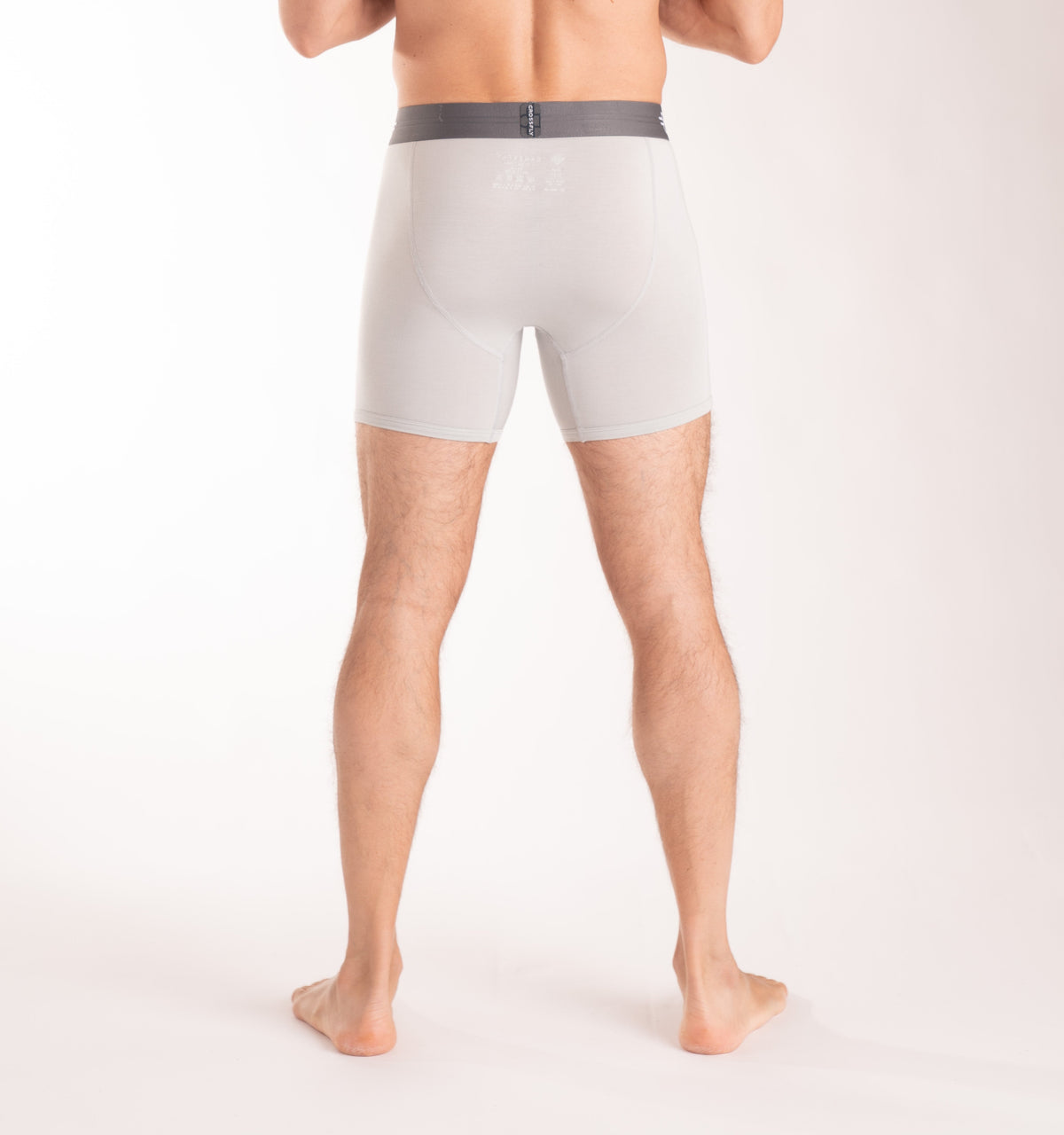 Crossfly men&#39;s IKON X 6&quot; silver / charcoal boxers from the Everyday series, featuring X-Fly and Coccoon internal pocket support.