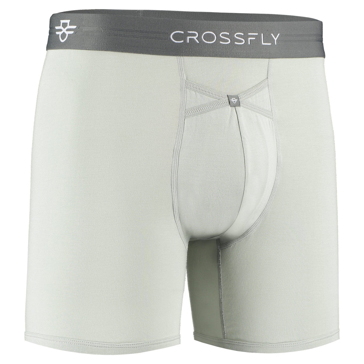 Crossfly men&#39;s IKON X 6&quot; silver / charcoal boxers from the Everyday series, featuring X-Fly and Coccoon internal pocket support.
