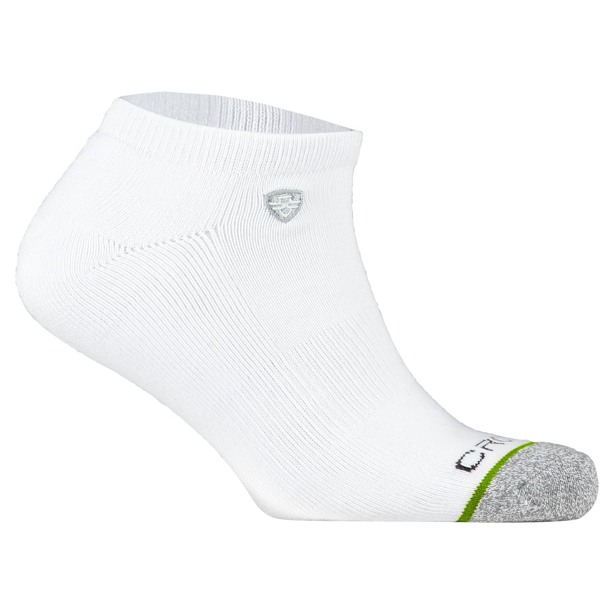 Crossfly men&#39;s Original Low Socks in white from the Everyday series, featuring Flat Toe Seams and 360 Hold.