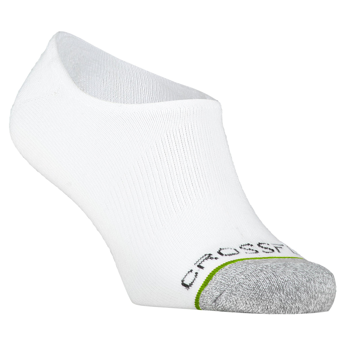 Crossfly men&#39;s Original No Show Socks in white from the Everyday series, featuring Flat Toe Seams and 360 Hold.