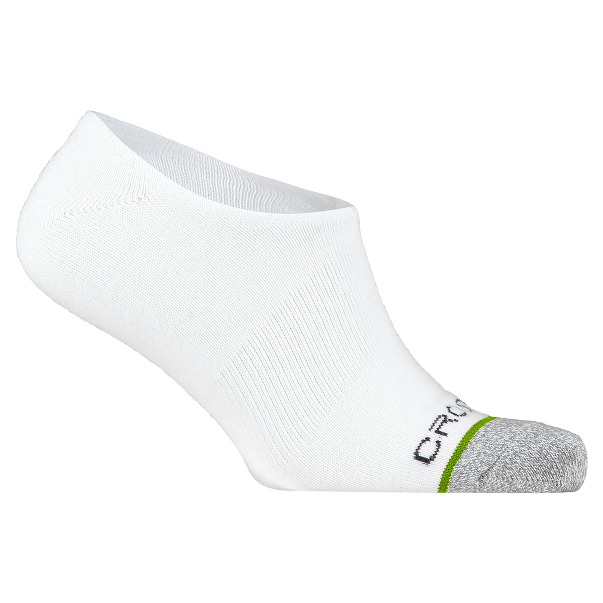 Crossfly men&#39;s Original No Show Socks in white from the Everyday series, featuring Flat Toe Seams and 360 Hold.