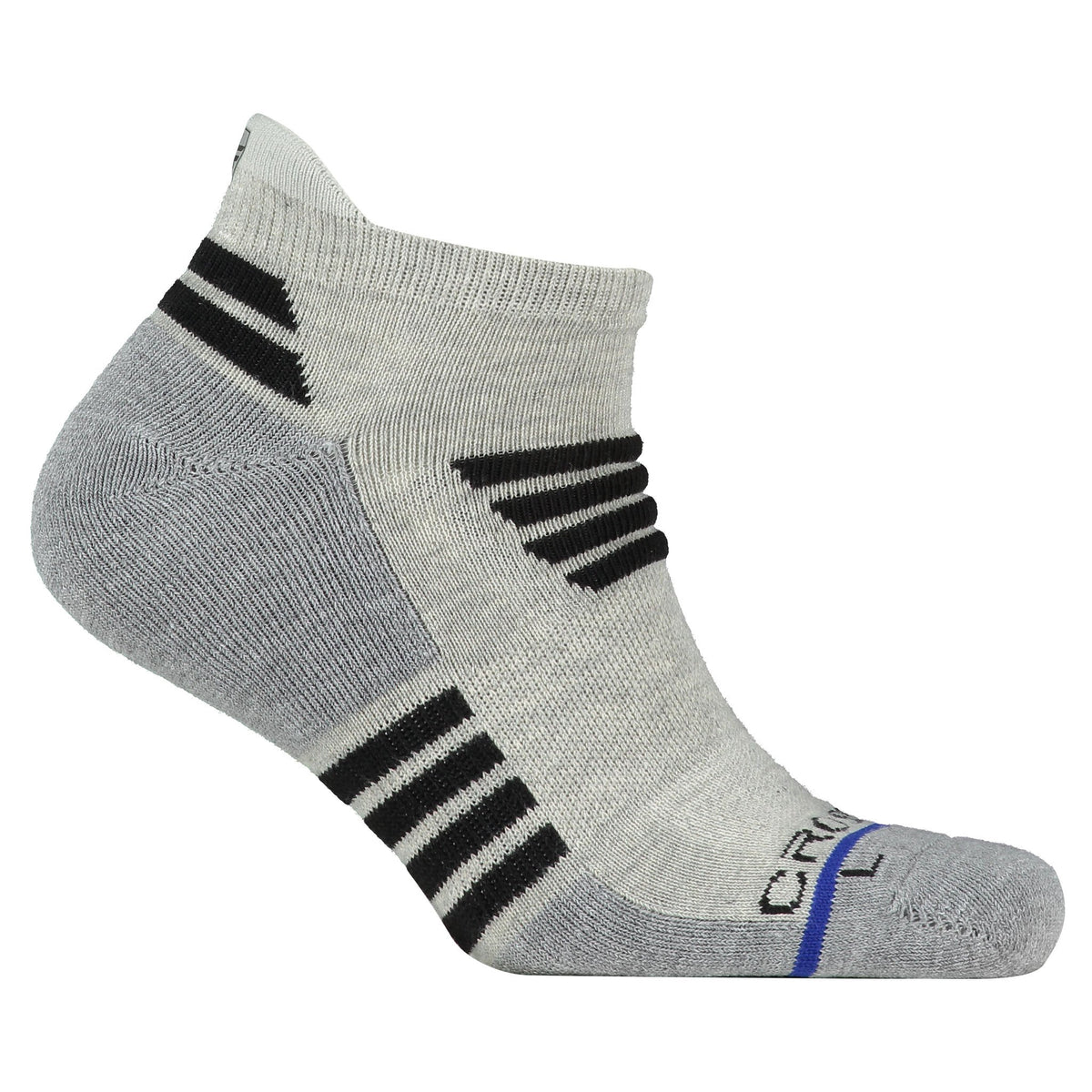 Crossfly men&#39;s Tempo Low Socks in grey / black from the Performance series, featuring AirBeams and 180 Hold.